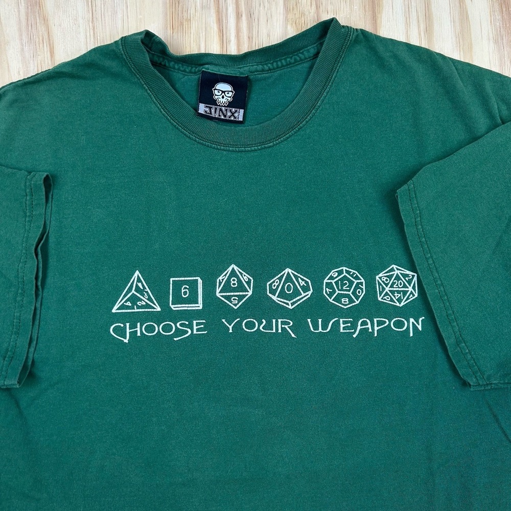 Vintage Y2K 2000s Faded Jinx Dungeons & Dragons Dice T Shirt Green L DnD